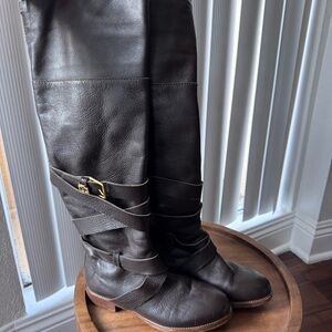 Chloe Brown Leather Boots with Buckle